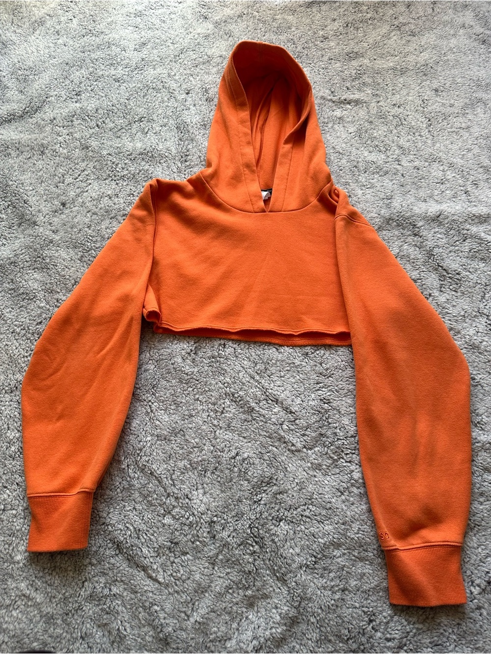 Super Cropped Orange Hoodie Raw Hem Slouchy Long Sleeve Streetwear Festival Pull